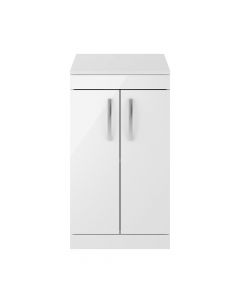 Nuie Athena 500mm 2 Door Floor Standing Cabinet & Worktop - Gloss White