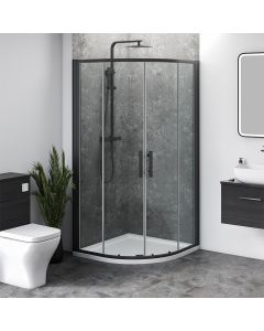 1200mm x 900mm Double Sliding Door Black Offset Quadrant Shower Enclosure and Shower Tray (Includes Free Shower Tray Waste)