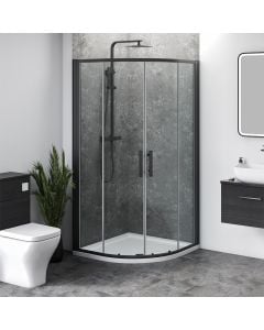 900mm x 900mm Double Sliding Door Black Quadrant Shower Enclosure and Shower Tray (Includes Free Shower Tray Waste)