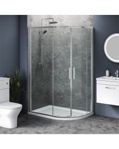 1100mm x 900mm Double Door Offset Quadrant Shower Enclosure and Shower Tray (Includes Free Shower Tray Waste)