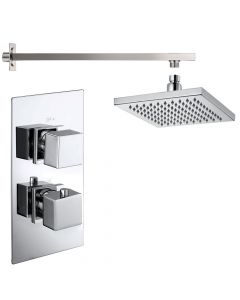 Cubex Twin Square Concealed Thermostatic Shower Valve with Wall Arm and Fixed Shower Head