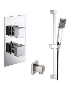 Cubex Twin Square Concealed Thermostatic Shower Valve with Outlet Elbow and Sliding Rail Kit