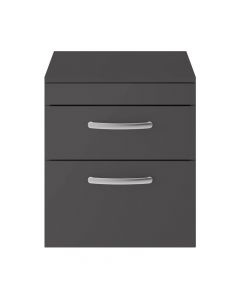 Nuie Athena 500mm 2 Drawer Wall Hung Cabinet & Worktop - Gloss Grey
