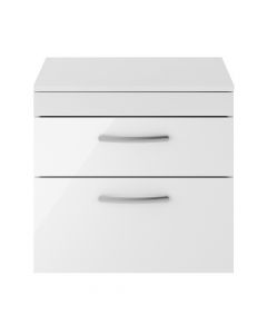 Nuie Athena 600mm 2 Drawer Wall Hung Cabinet & Worktop - Gloss White