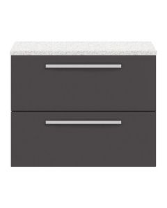 Hudson Reed Quartet 760mm 2 Drawer Wall Hung Cabinet & Sparkling White Worktop - Gloss Grey