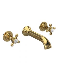 Hudson Reed Topaz Crosshead 3TH Wall Mounted Basin Mixer - Brushed Brass