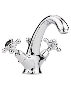 Hudson Reed Topaz Dome Black Crosshead Mono Basin Mixer with Pop-up Waste - Chrome