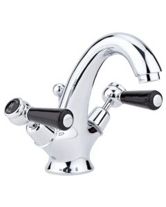 Hudson Reed Topaz Dome Black Lever Mono Basin Mixer with Pop-up Waste - Chrome