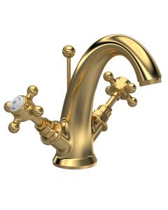 Hudson Reed Topaz Hexagonal Crosshead Mono Basin Mixer with Pop-up Waste - Brushed Brass