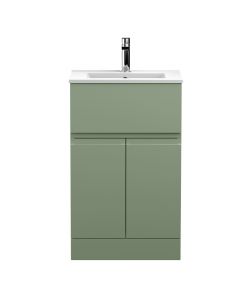 Hudson Reed Urban 500mm Freestanding 2 Door & 1 Drawer Vanity Unit with Minimalist Basin - Satin Green