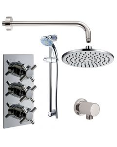 Krosse Triple Cross Top Concealed Thermostatic Shower Valve with Outlet Elbow, Sliding Rail Kit, Wall Arm and Fixed Head