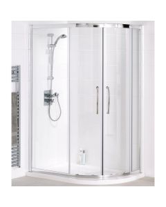 Lakes Semi-Frameless Silver Easy-Fit Double Sliding Door Offset Quadrant Shower Enclosure 1000mm x 800mm x 1850mm High