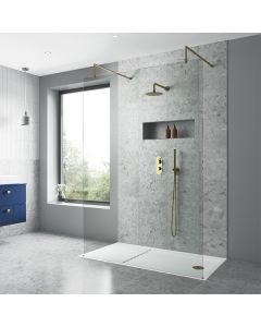 Nuie 760mm Wetroom Shower Screen & Support Bar - Brushed Brass