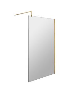 Nuie 1200mm Wetroom Shower Screen & Support Bar - Brushed Brass