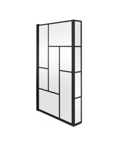 Nuie Abstract Square Block Framed Fixed Bath Screen with Return Panel 795mm x 1430mm - Matt Black