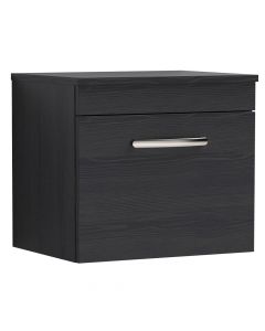 Nuie Athena 600mm Wall Hung Cabinet And Worktop - Charcoal Black Woodgrain