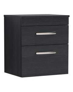 Nuie Athena 600mm 2 Drawer Wall Hung Cabinet & Worktop - Charcoal Black Woodgrain