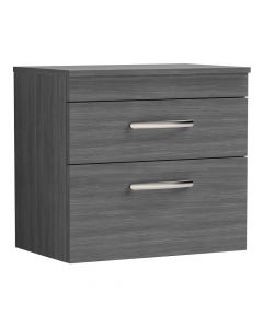 Nuie Athena 600mm 2 Drawer Wall Hung Cabinet & Worktop - Anthracite Woodgrain