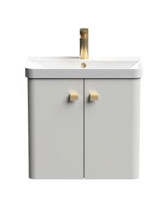 Nuie Core 600mm 2 Door Wall Hung Vanity Unit With Basin & Square Drop Handle - Gloss Grey Mist