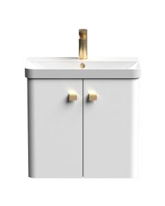 Nuie Core 600mm 2 Door Wall Hung Vanity Unit With Basin & Square Drop Handle - Gloss White