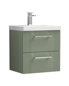 Nuie Deco 800mm 2 Drawer Wall Hung Vanity Unit & Minimalist Basin - Satin Green