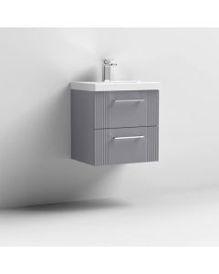Nuie Deco 500mm 2 Drawer Wall Hung Vanity Unit & Curved Basin - Satin Grey