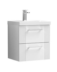 Nuie Deco 500mm 2 Drawer Wall Hung Vanity Unit & Curved Basin - Satin White