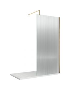 Nuie Fluted Fixed Wetroom Screen with Support Bar 900mm - Brushed Brass