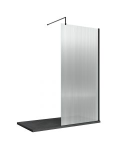 Nuie Fluted Fixed Wetroom Screen with Support Bar 900mm - Matt Black