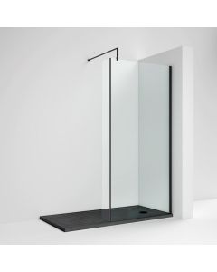Nuie 215mm Wetroom Shower Screen Fixed Return Panel - Matt Black