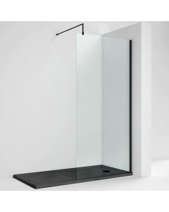 Nuie 700mm Wetroom Shower Screen & Support Bar - Matt Black
