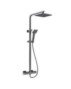 Nuie Square Thermostatic Shower Mixer with Fixed Head, Handset & Telescopic Kit - Brushed Gun Metal