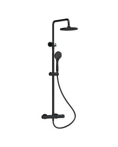 Nuie Round Thermostatic Shower Mixer with Handset & Fixed Head - Matt Black