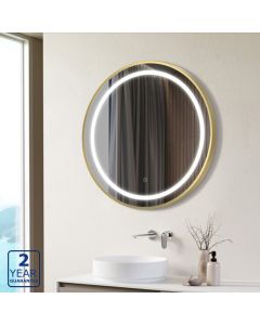 Serene Forar 600mm Round Front Lit LED Mirror with Touch Sensor - Brushed Brass