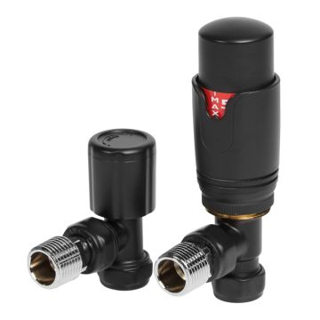 Serene Round Thermostatic Angled Radiator Valves - Matt Black