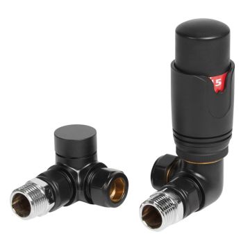 Serene Round Thermostatic Corner Radiator Valves - Matt Black