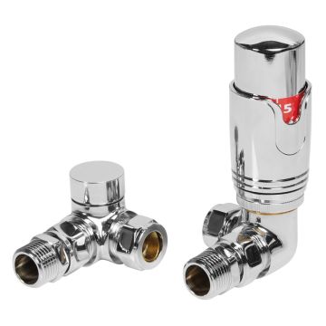 Serene Round Thermostatic Corner Radiator Valves - Chrome