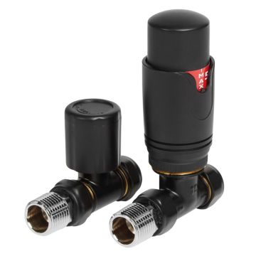 Serene Round Thermostatic Straight Radiator Valves - Matt Black