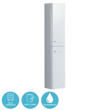 Eternia Byron Waterproof 300mm 2 Door Wall Hung Tall Unit - Light Grey
