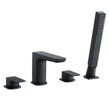 Darwin 4 Tap Hole Deck Mounted Bath Shower Mixer - Matt Black