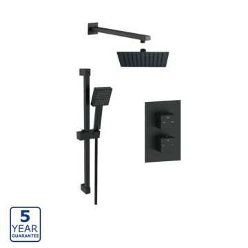 Serene Square Concealed Twin Outlet Shower Pack with Head, Arm & Handset - Black