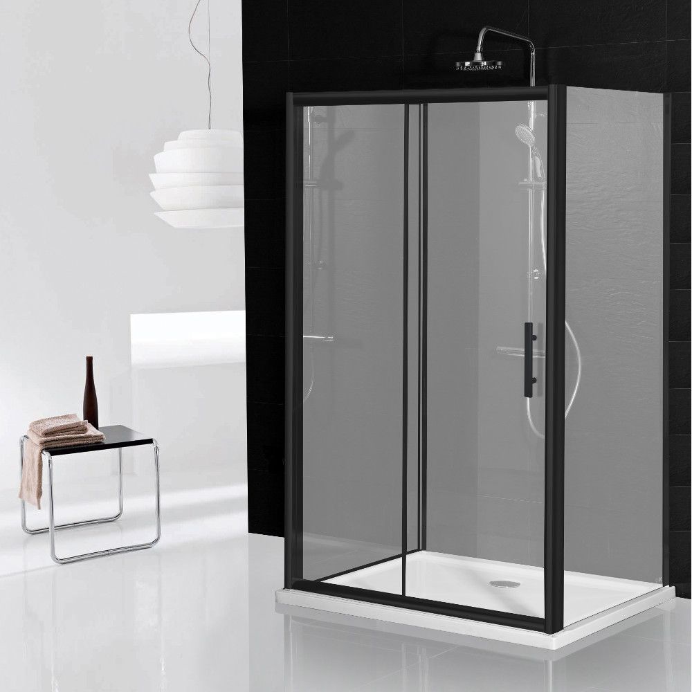Aqua I 3 Sided Shower Enclosure 1000mm Sliding Door And 900mm Side Panels Matt Black