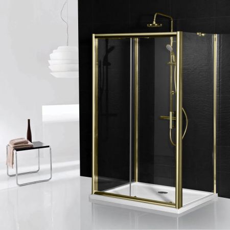 Aqua i 3 Sided Shower Enclosure - 1000mm Sliding Door and 800mm Side Panels - Brushed Brass
