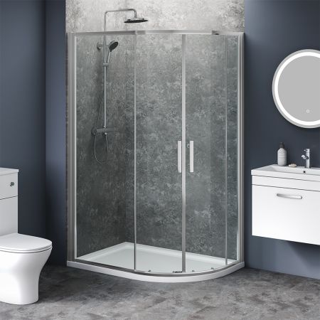 900mm x 800mm Double Door Offset Quadrant Shower Enclosure and Shower Tray (Includes Free Shower Tray Waste)