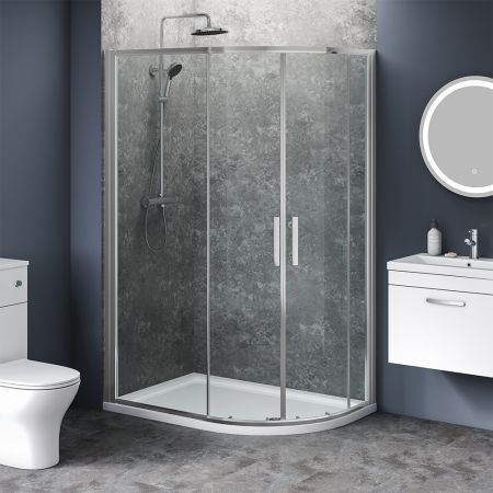 900mm x 760mm Double Door Offset Quadrant Shower Enclosure and Shower Tray (Includes Free Shower Tray Waste)