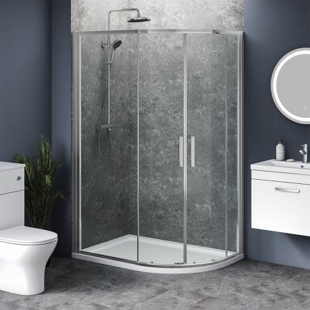 1100mm x 700mm Double Door Offset Quadrant Shower Enclosure and Shower Tray (Includes Free Shower Tray Waste)