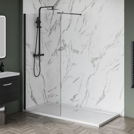 1400mm x 700mm Black Wetroom Shower Screens Shower Enclosure and Shower Tray (Includes Free Shower Tray Waste)