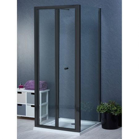 Aqua i 3 Sided Shower Enclosure - 900mm Bifold Door and 700mm Side Panels - Matt Black