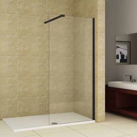 1700mm x 700mm Black Wetroom Shower Screens Shower Enclosure and Bath Replacement Shower Tray (Includes Free Shower Tray Waste)