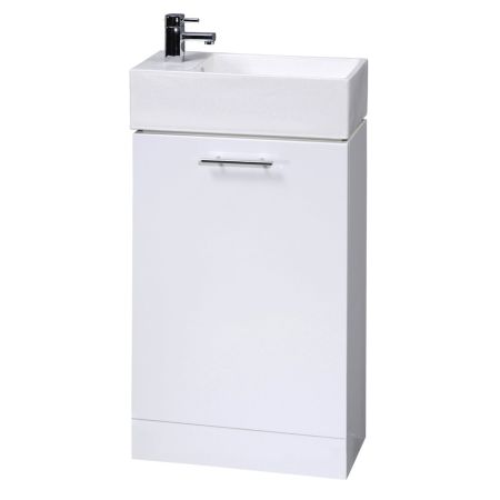 Nuie Cloakroom 480mm Floor Standing Cabinet & Basin - Gloss White 